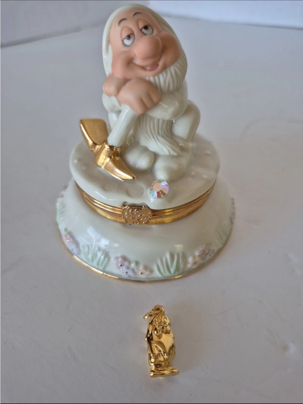Disney White and Gold Porcelain Gnome Trinket Box